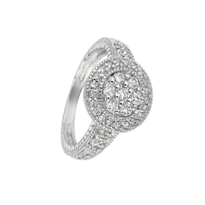 For Sale:  0.60 Carat Natural Diamond Round Ring Pave Band G SI 14 Karat White Gold 2
