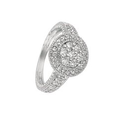 0.60 Carat Natural Diamond Round Ring Pave Band G SI 14 Karat White Gold