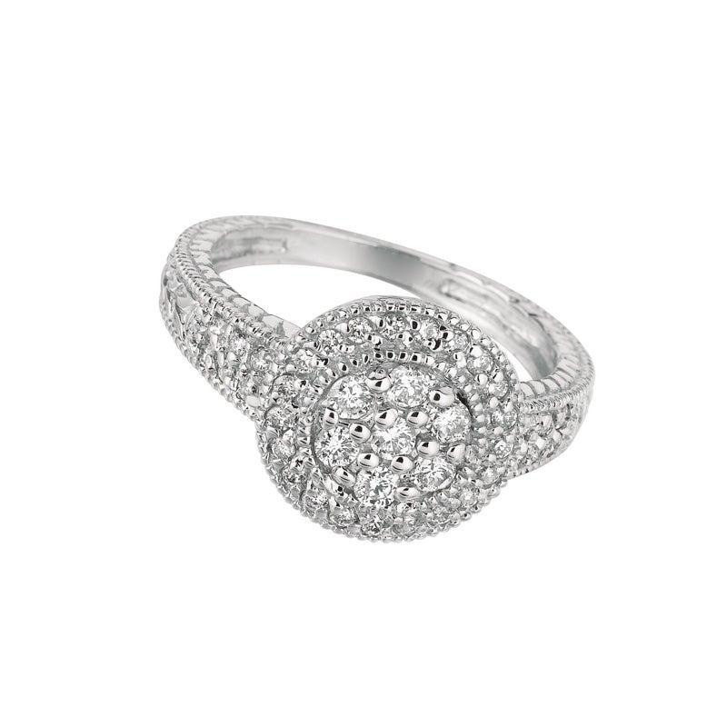 En venta: 0,60 Quilates Anillo Diamante Natural Redondo Pave Banda G SI Oro Blanco 14 Kilates  3