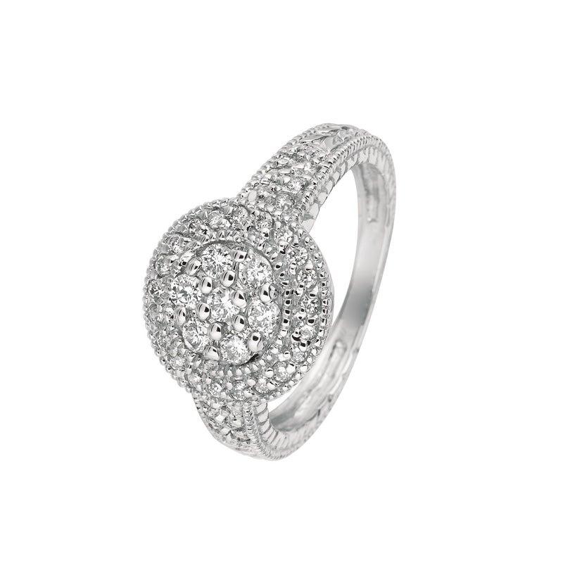 En venta: 0,60 Quilates Anillo Diamante Natural Redondo Pave Banda G SI Oro Blanco 14 Kilates  4