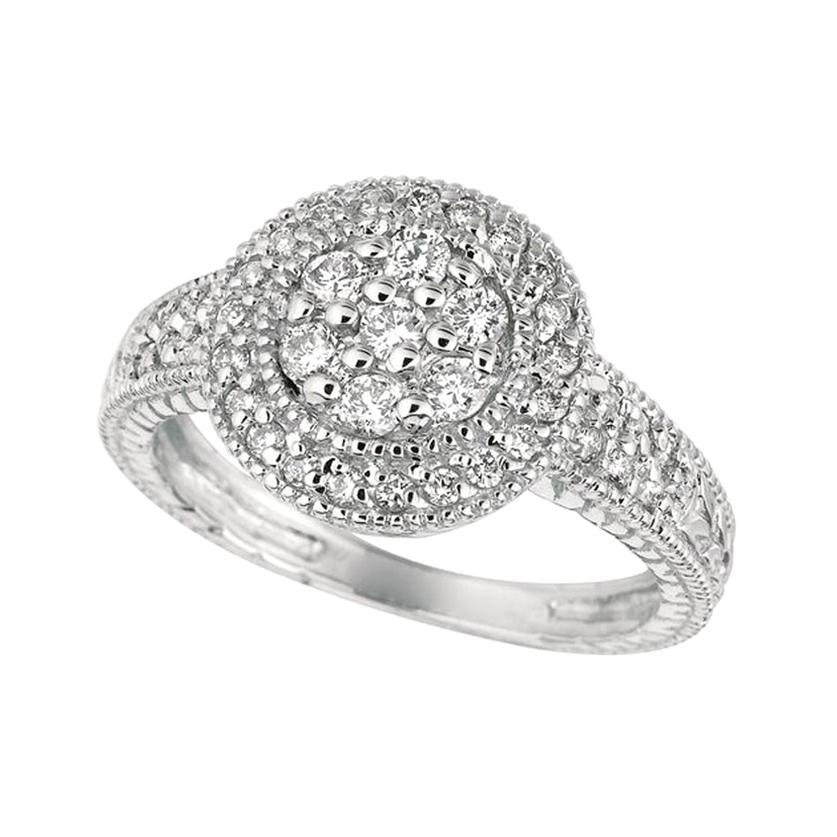 0,60 Quilates Anillo Diamante Natural Redondo Pave Banda G SI Oro Blanco 14 Kilates