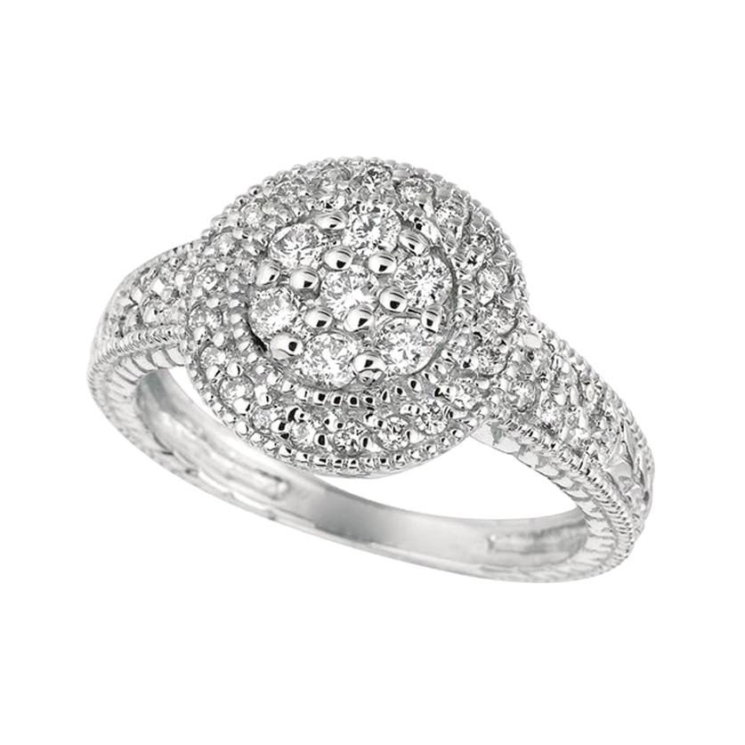 0.60 Carat Natural Diamond Round Ring Pave Band G SI 14 Karat White Gold