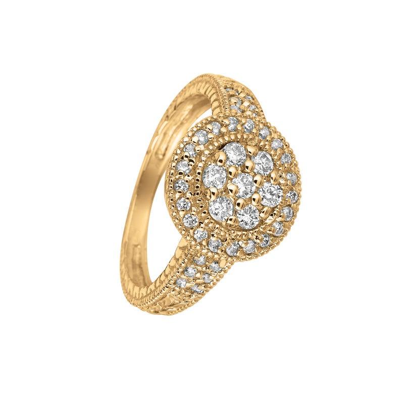 Im Angebot: 0,60 Karat natürlicher runder Diamant Pavé-Ring G SI 14 Karat Gelbgold () 2
