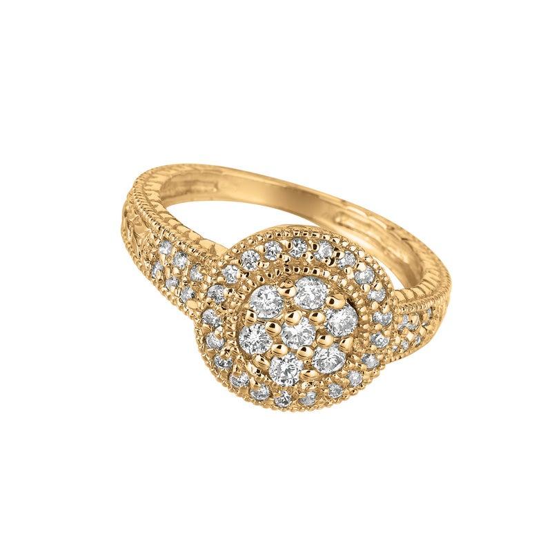 Im Angebot: 0,60 Karat natürlicher runder Diamant Pavé-Ring G SI 14 Karat Gelbgold () 3