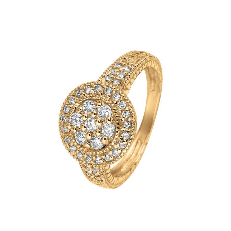 Im Angebot: 0,60 Karat natürlicher runder Diamant Pavé-Ring G SI 14 Karat Gelbgold () 4