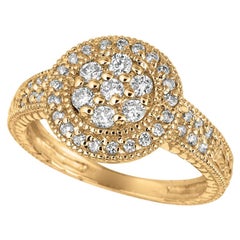 0.60 Carat Natural Diamond Round Ring Pave Band G SI 14 Karat Yellow Gold