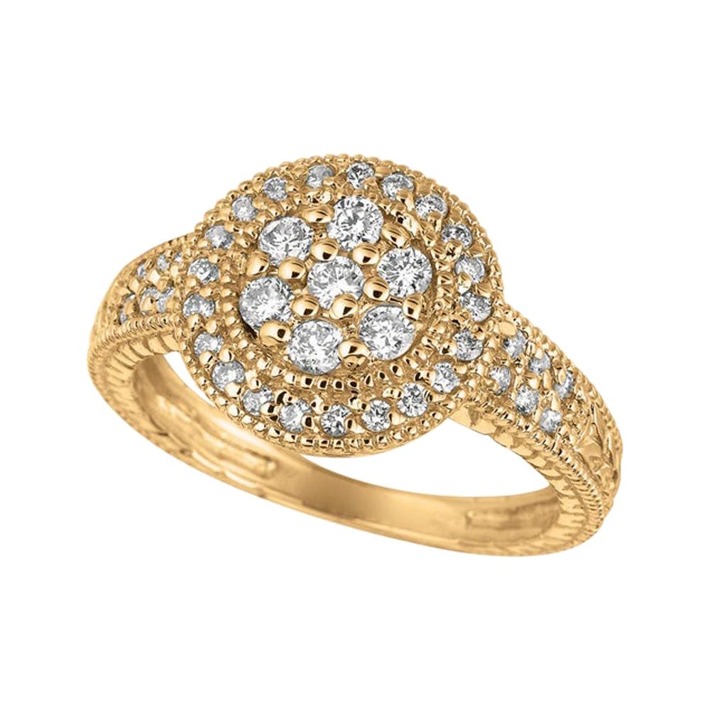 Im Angebot: 0,60 Karat natürlicher runder Diamant Pavé-Ring G SI 14 Karat Gelbgold ()
