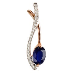 0.60 Carat Natural Sapphire Diamond Pendant Set in Rose Gold and White Gold