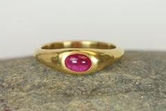 0.60 Carat Oval Cabochon Cut Ruby 22K Yellow Gold Gypsy Ring Handmade