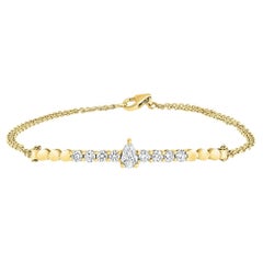 Bracelet à double chaîne en or jaune 14 carats avec diamants taille poire et rond de 0,60 carat