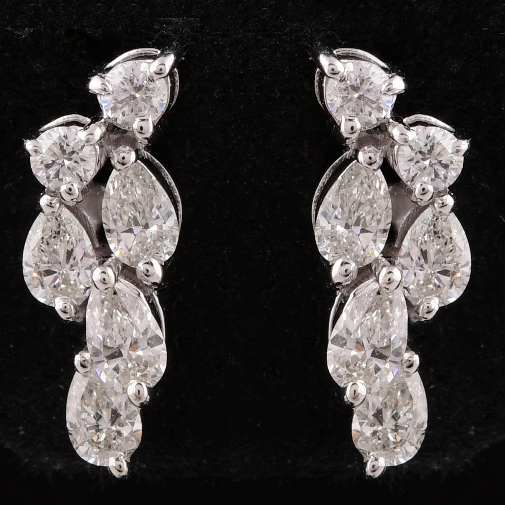 Modern 0.60 Carat Pear & Round Diamond Earrings 18 Karat White Gold Handmade Jewelry For Sale