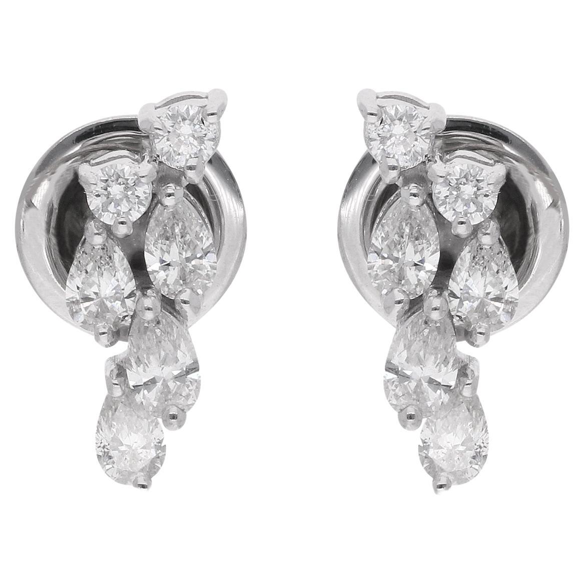 0.60 Carat Pear & Round Diamond Earrings 18 Karat White Gold Handmade Jewelry For Sale