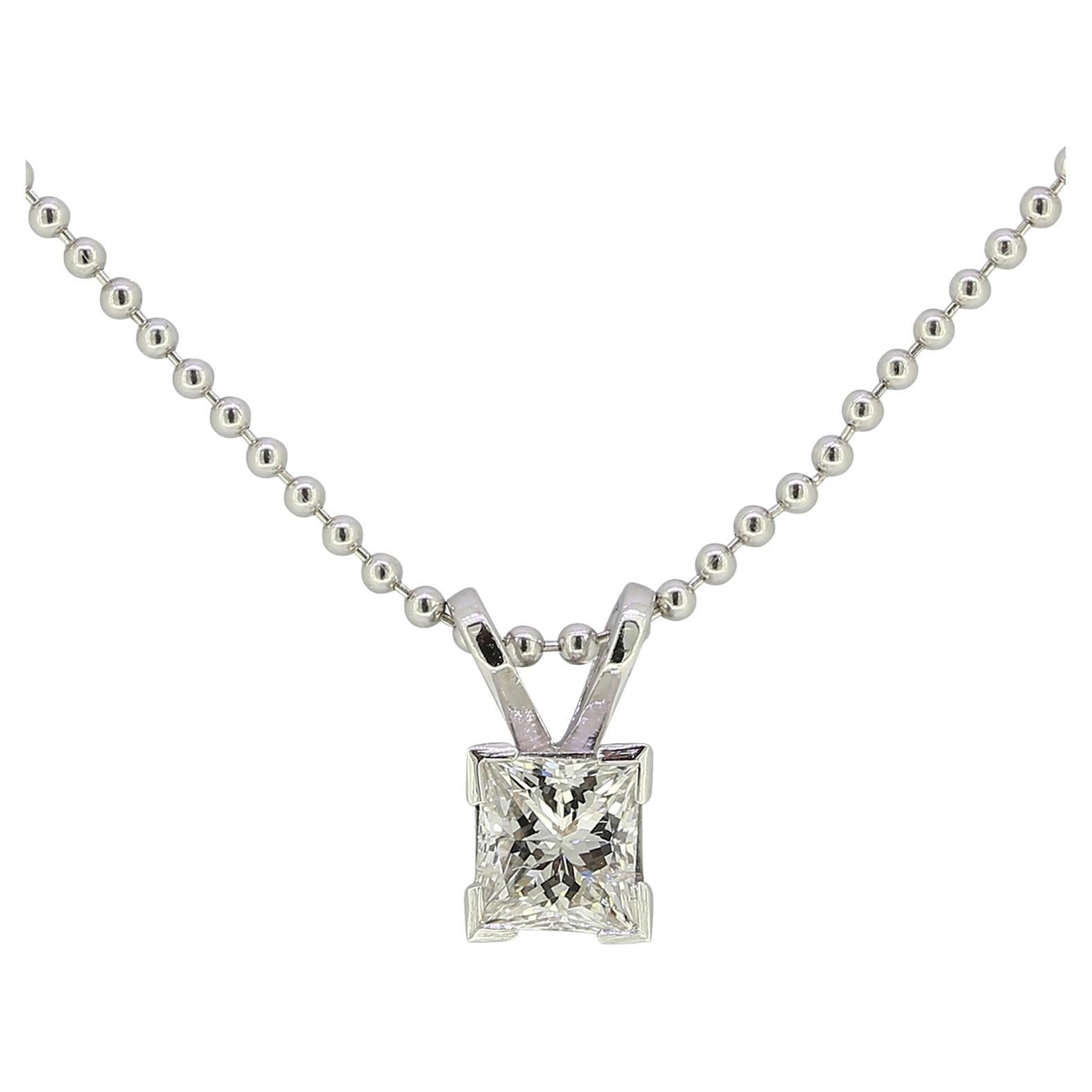 0.60 Carat Princess Cut Diamond Solitaire Pendant Necklace