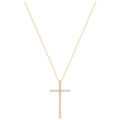 Collier pendentif croix en or rose 18 carats avec diamants taille brillant rond de 0,60 carat