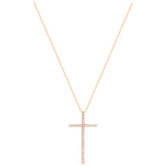 0.60 Carat Round Brilliant Cut Diamond 18 Karat Rose Gold Cross Pendant Necklace