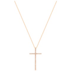 0.60 Carat Round Brilliant Cut Diamond 18 Karat Rose Gold Cross Pendant Necklace