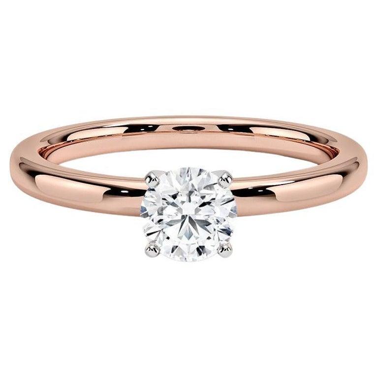 Round Cut 0.60 Carat Round Diamond 4-Prong Ring in 14k Rose Gold For Sale