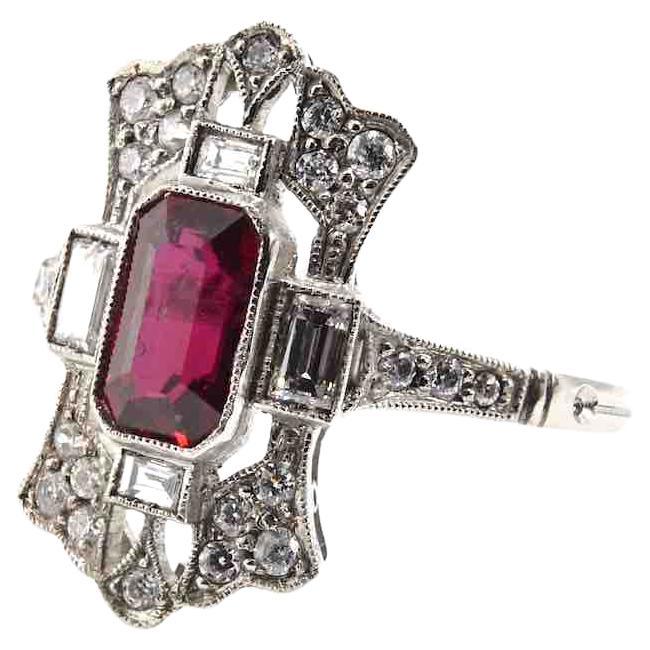 0.60 carat ruby and diamonds ring art déco For Sale