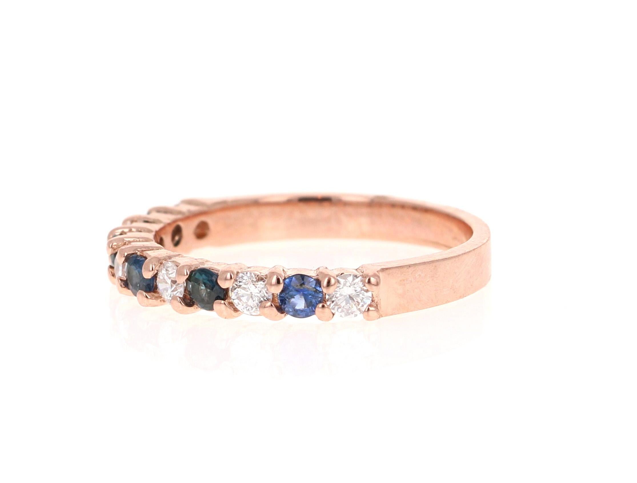 Contemporary 0.60 Carat Sapphire and Diamond 14 Karat Rose Gold Band For Sale
