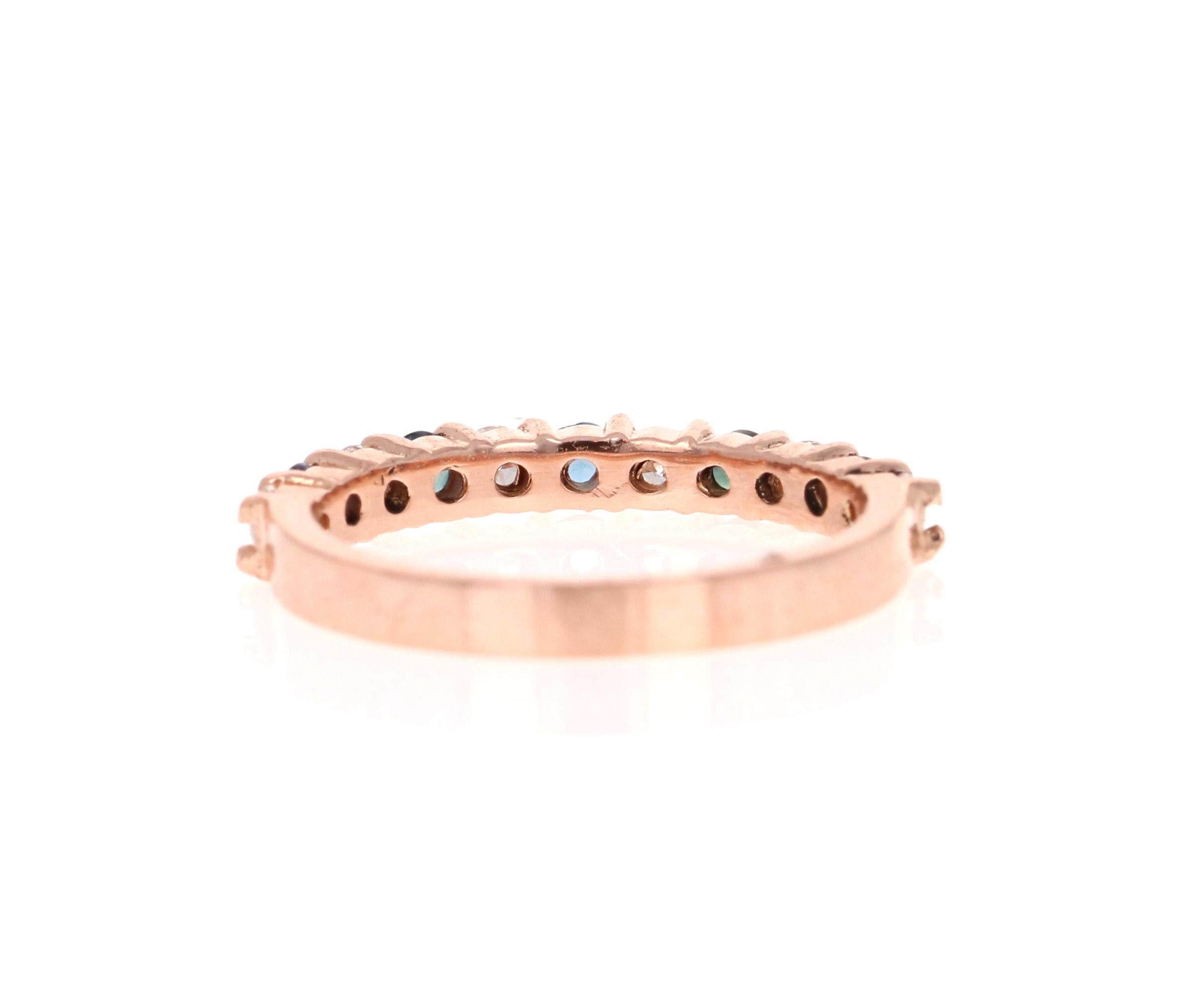 Round Cut 0.60 Carat Sapphire and Diamond 14 Karat Rose Gold Band For Sale