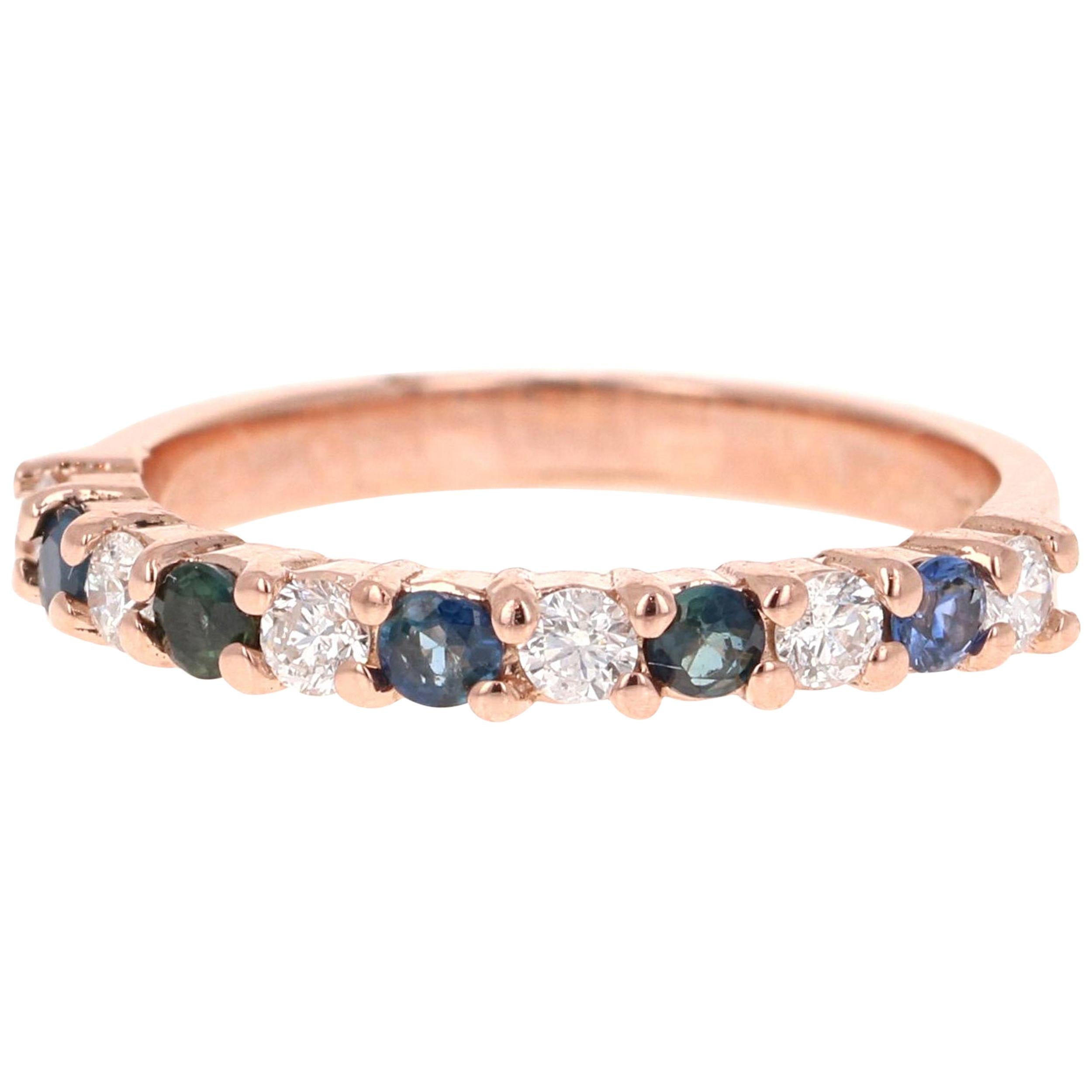 0.60 Carat Sapphire and Diamond 14 Karat Rose Gold Band