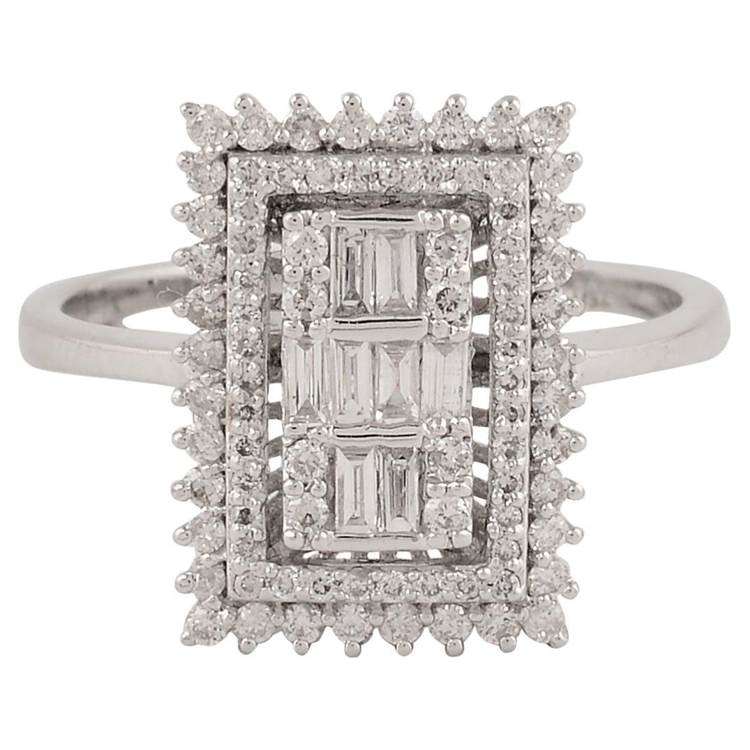 0.60 Carat SI Clarity HI Color Baguette Diamond Rectangle Ring 14k White Gold For Sale