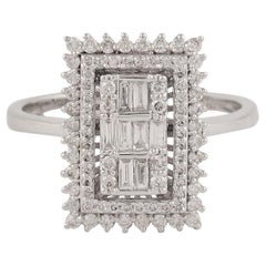 0.60 Carat SI Clarity HI Color Baguette Diamond Rectangle Ring 14k White Gold