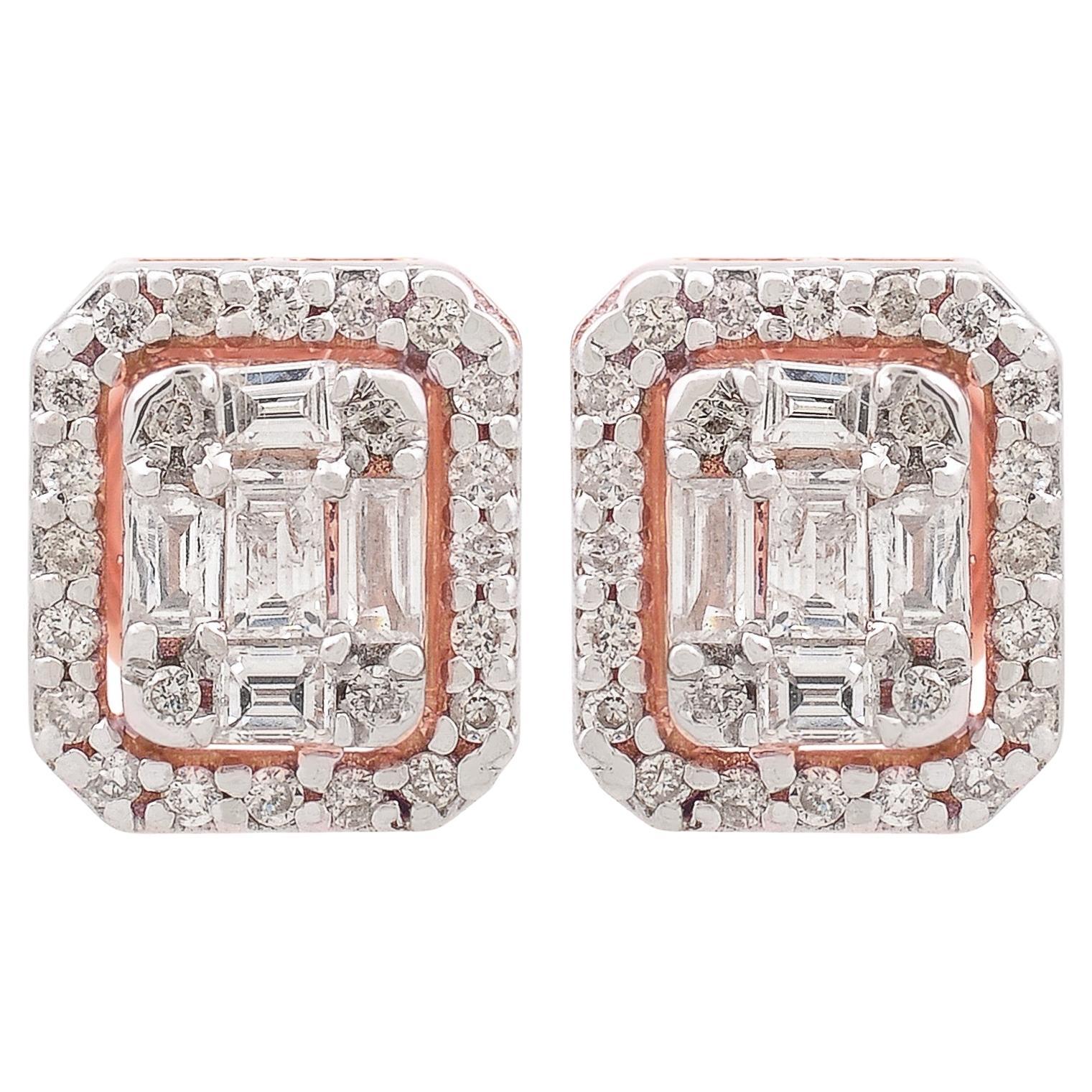 0.60 Carat SI Clarity HI Color Baguette Diamond Stud Earrings 18 Karat Rose Gold