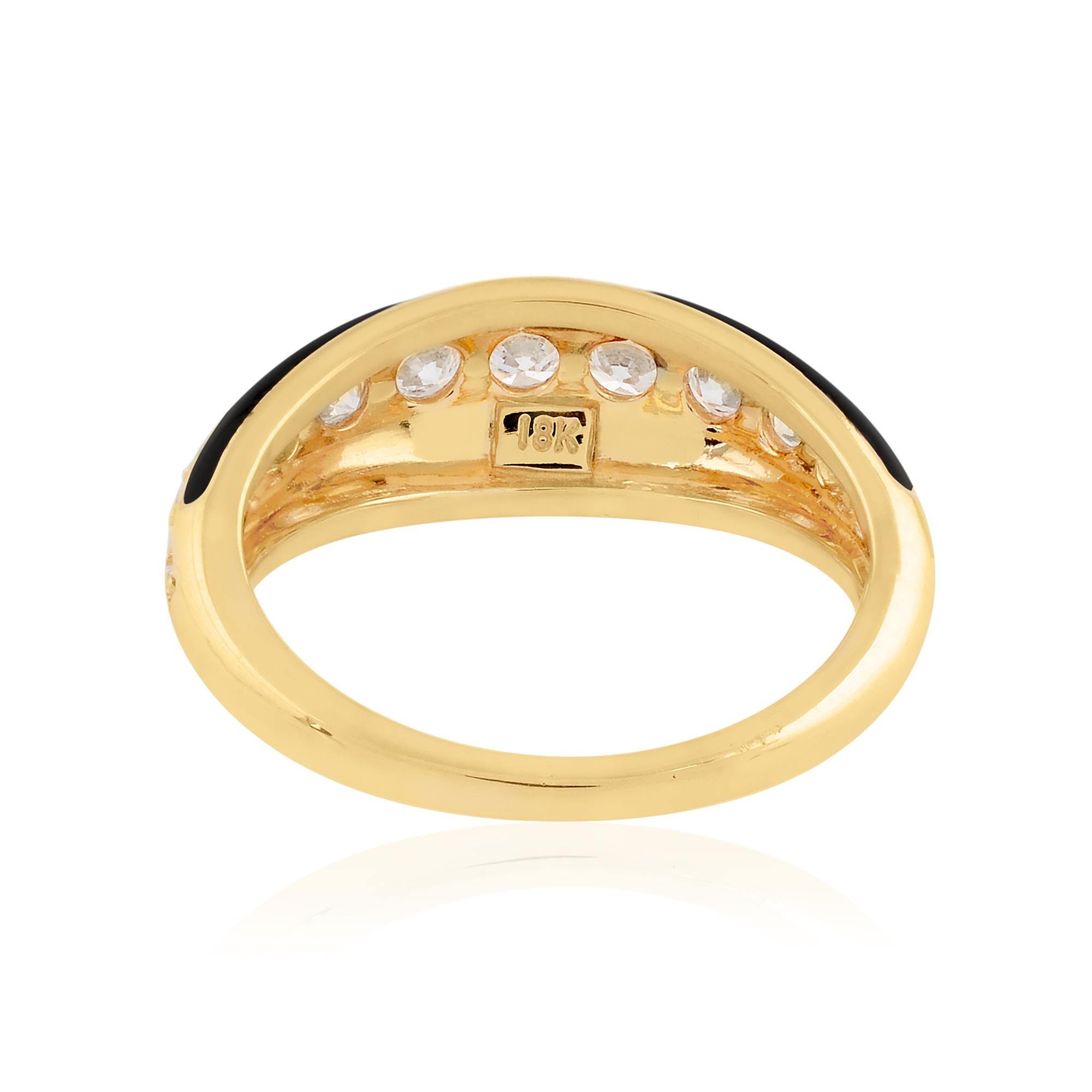For Sale:  0.60 Carat SI Clarity HI Color Diamond Black Enamel Ring 18 Karat Yellow Gold 2