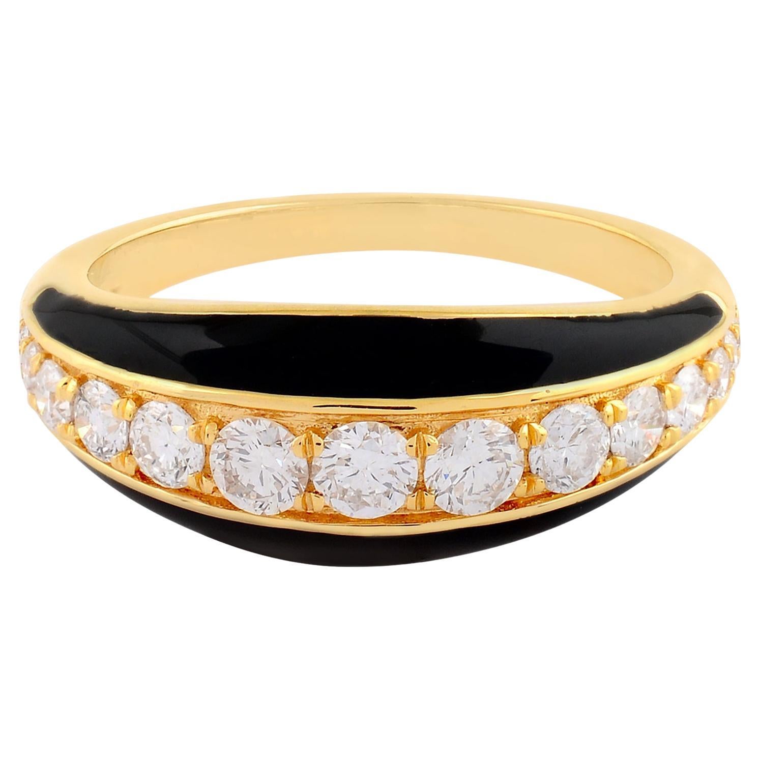 For Sale:  0.60 Carat SI Clarity HI Color Diamond Black Enamel Ring 18 Karat Yellow Gold