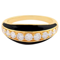 0.60 Carat SI Clarity HI Color Diamond Black Enamel Ring 18 Karat Yellow Gold