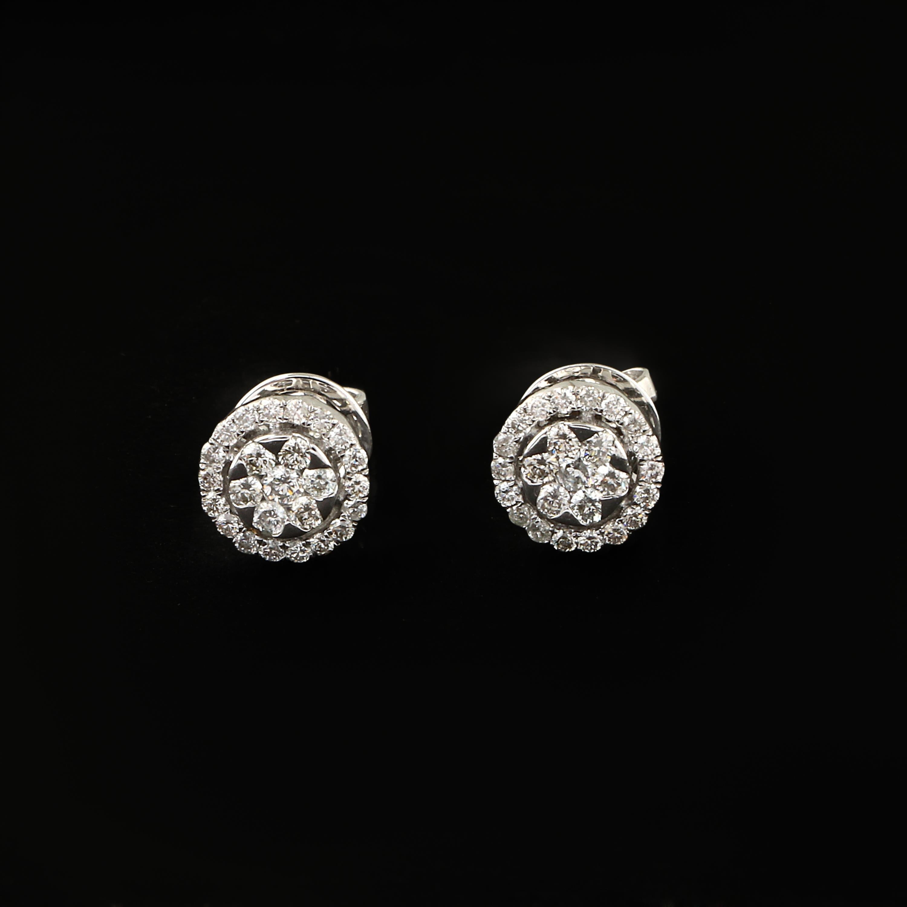 Round Cut 0.60 Carat SI Clarity HI Color Diamond Stud Earrings 18 Karat White Gold Jewelry For Sale