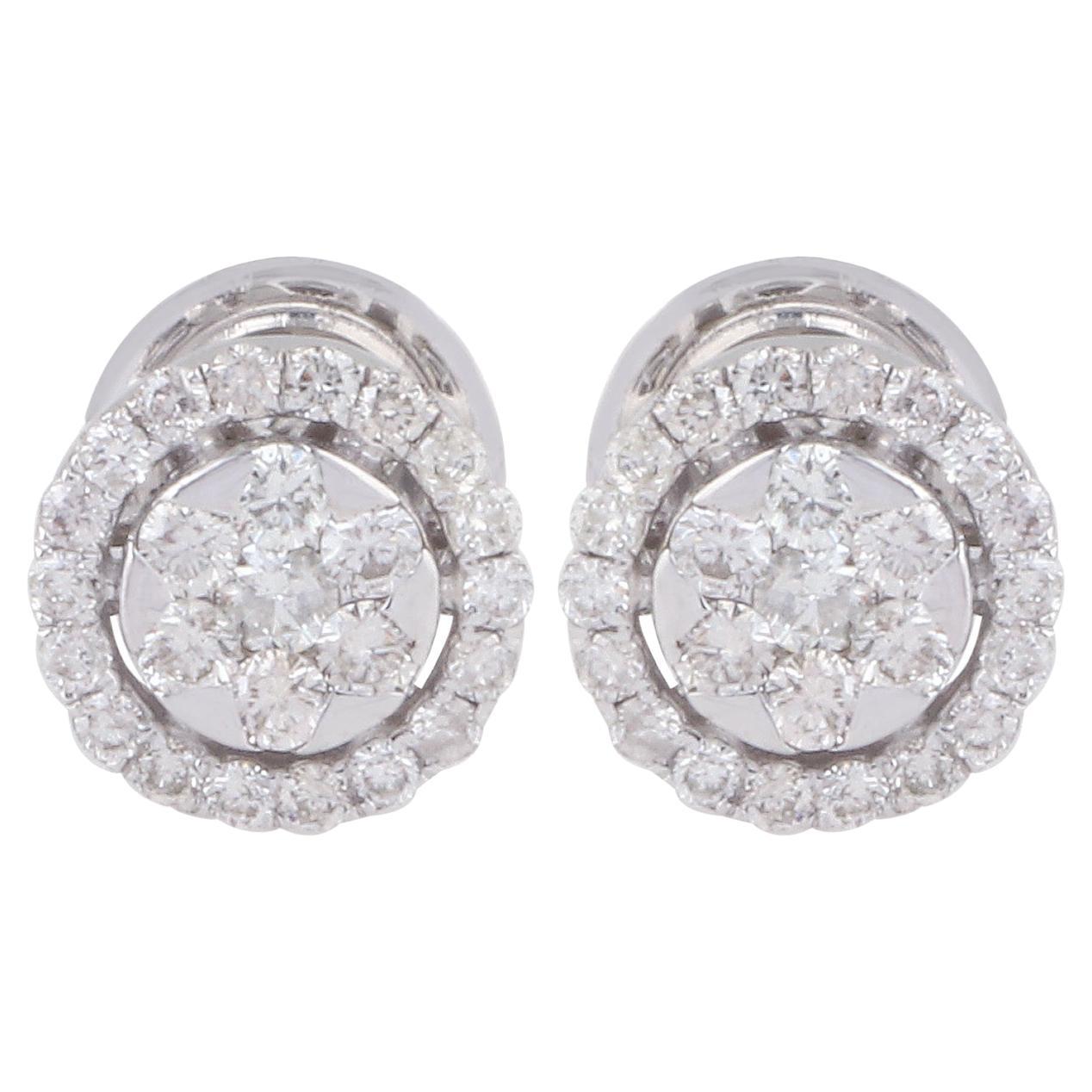 0.60 Carat SI Clarity HI Color Diamond Stud Earrings 18 Karat White Gold Jewelry For Sale