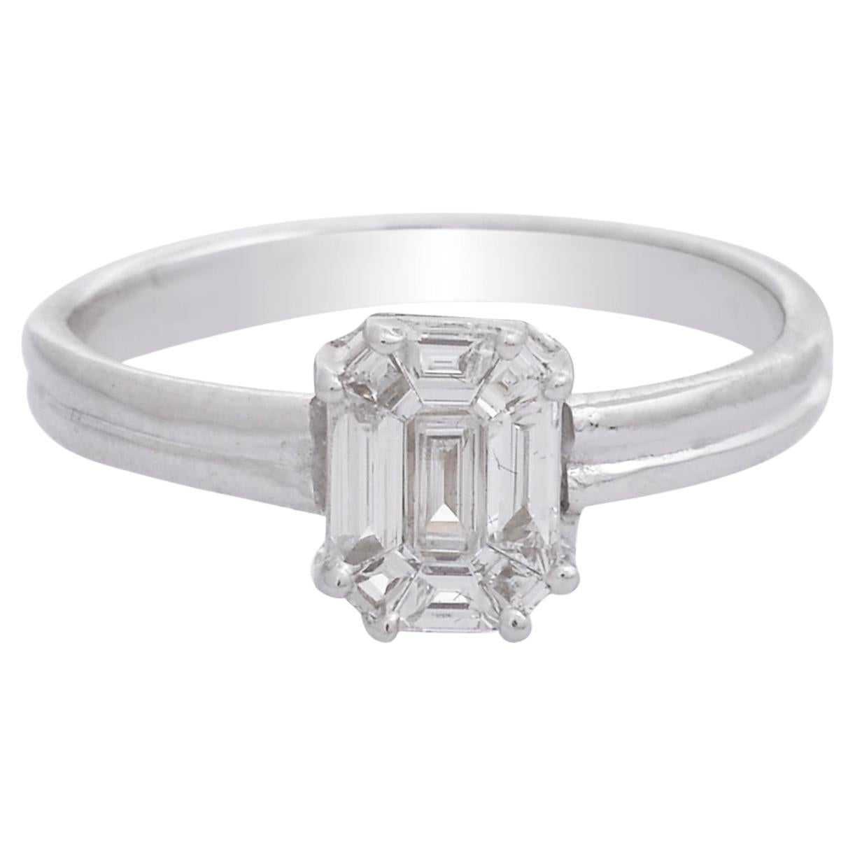 0.60 Carat SI Clarity HI Color Emerald Cut Diamond Fine Ring 18 Karat White Gold