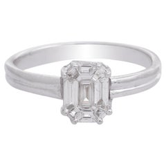 0.60 Carat SI Clarity HI Color Emerald Cut Diamond Fine Ring 18 Karat White Gold