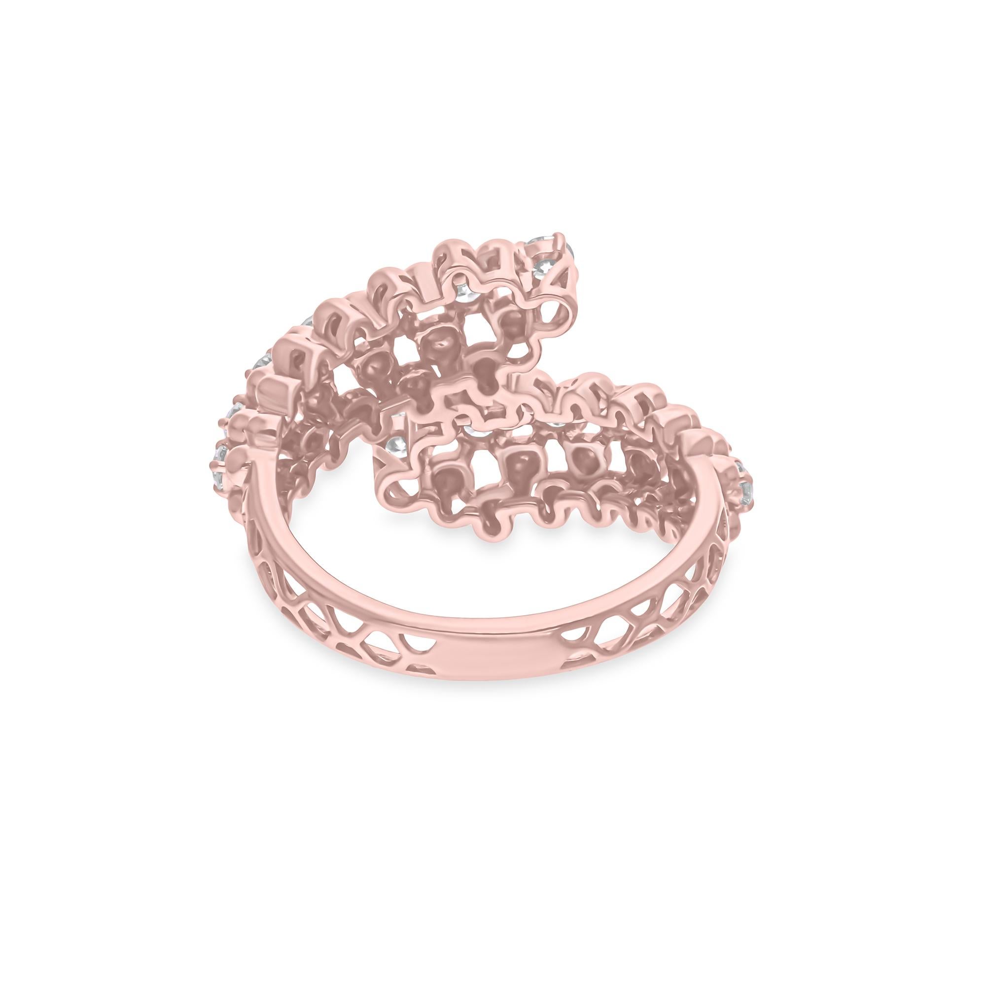 Modern 0.60 Carat SI Clarity HI Color Round Diamond Wrap Ring 14 Karat Rose Gold For Sale