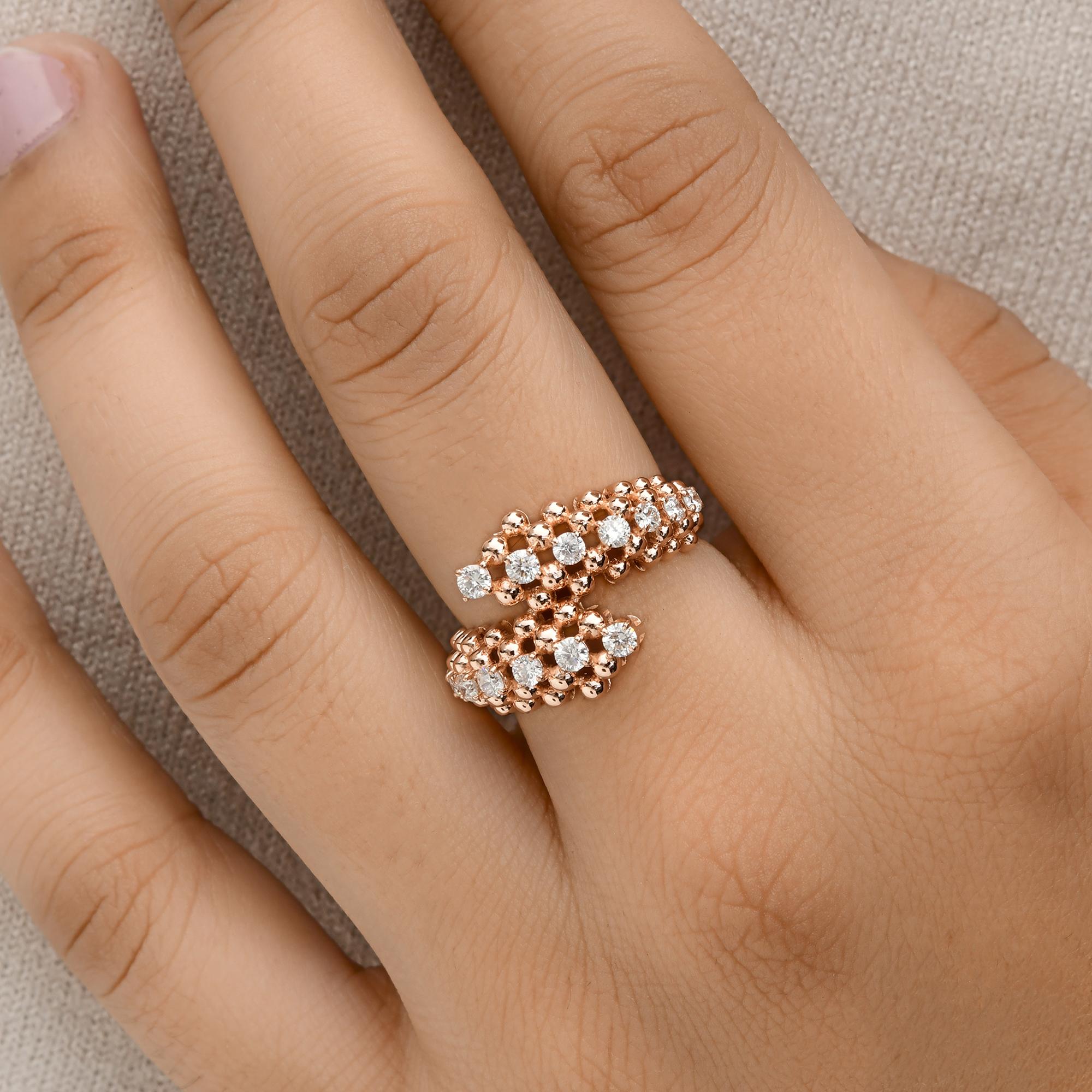 Marquise Cut 0.60 Carat SI Clarity HI Color Round Diamond Wrap Ring 14 Karat Rose Gold For Sale