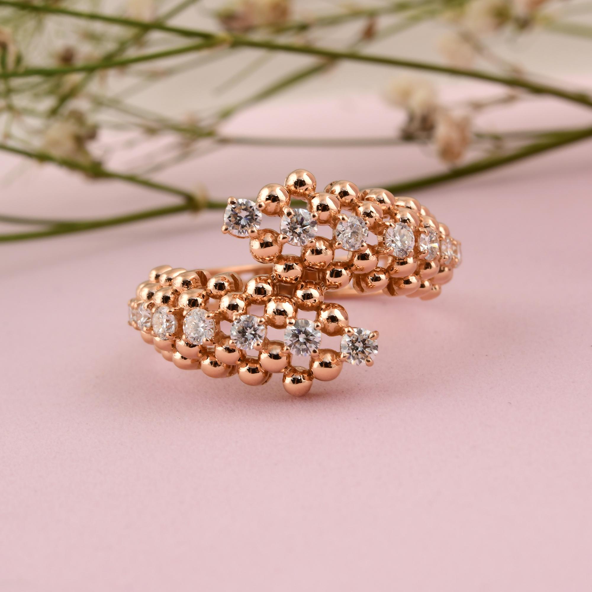 0.60 Carat SI Clarity HI Color Round Diamond Wrap Ring 18 Karat Rose Gold In New Condition For Sale In Diera, Dubai