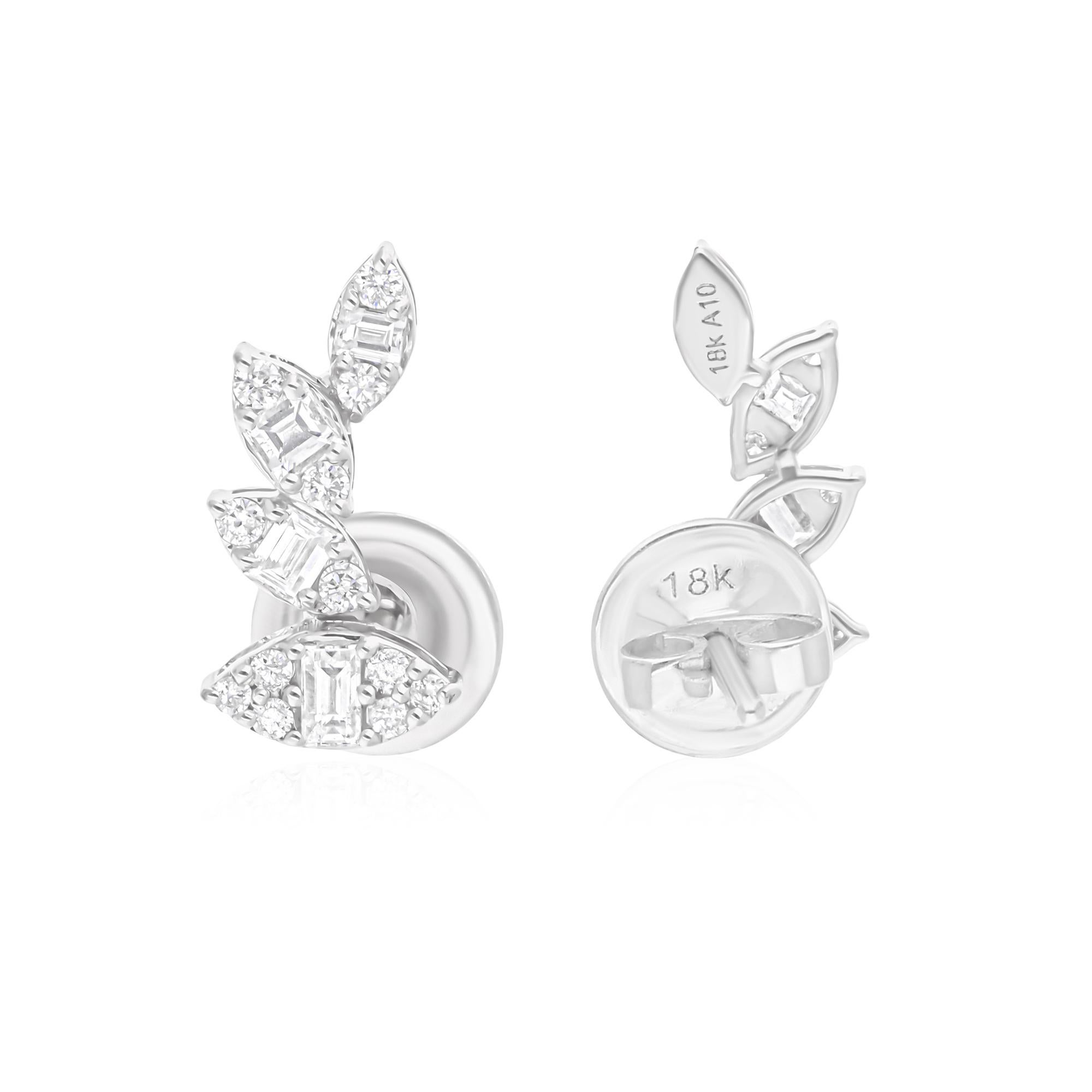 Modern 0.60 Carat SI/H Baguette Round Diamond Earrings 18 Karat White Gold Fine Jewelry For Sale