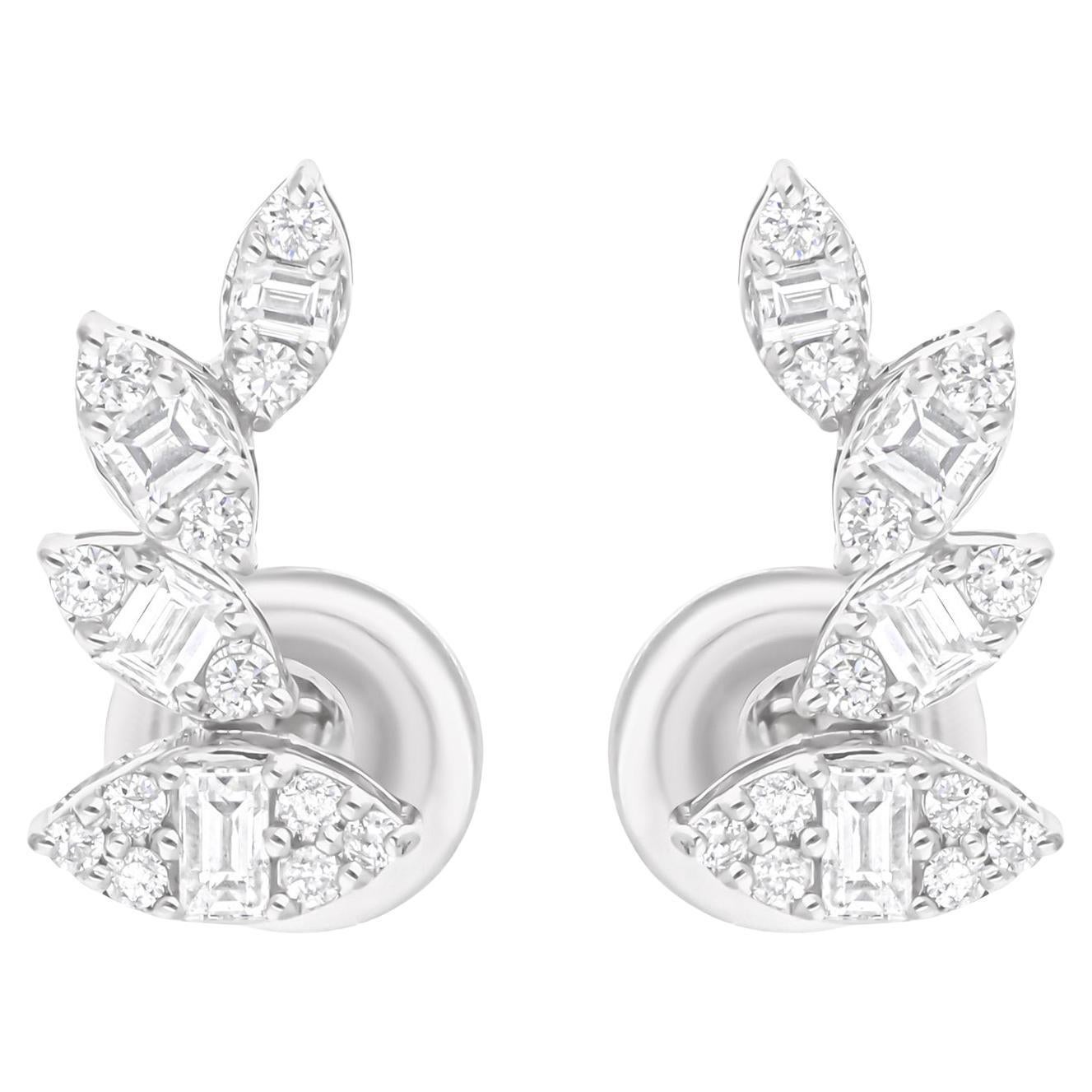 Pendientes de diamantes redondos baguette SI/H de 0,60 quilates Oro blanco de 18 quilates Joyería fina