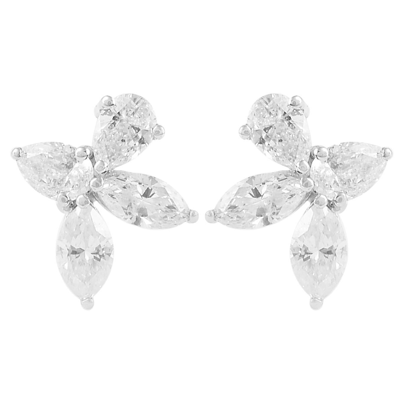 0.60 Carat SI/HI Pear & Marquise Diamond Fine Stud Earrings 18 Karat White Gold For Sale