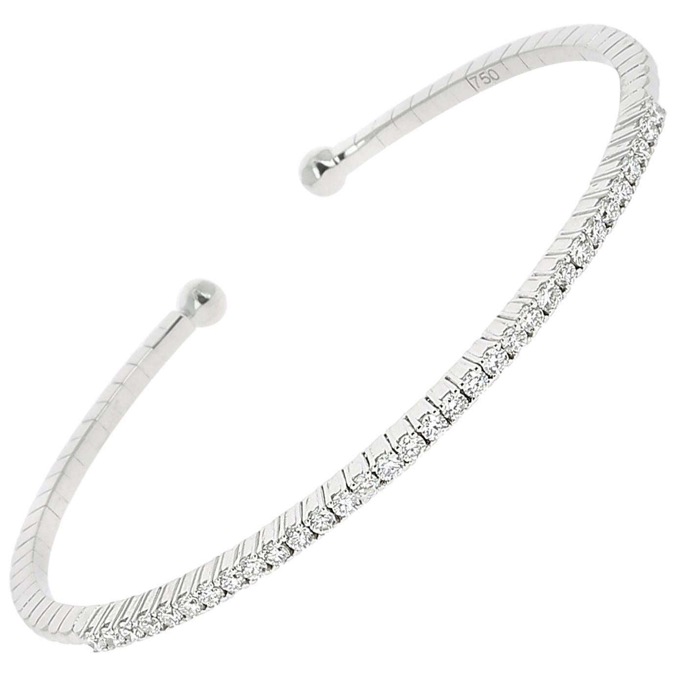 0.60 Carat GVS Round White Diamonds Tennis Bracelet/Cuff Bracelet 18K White Gold For Sale