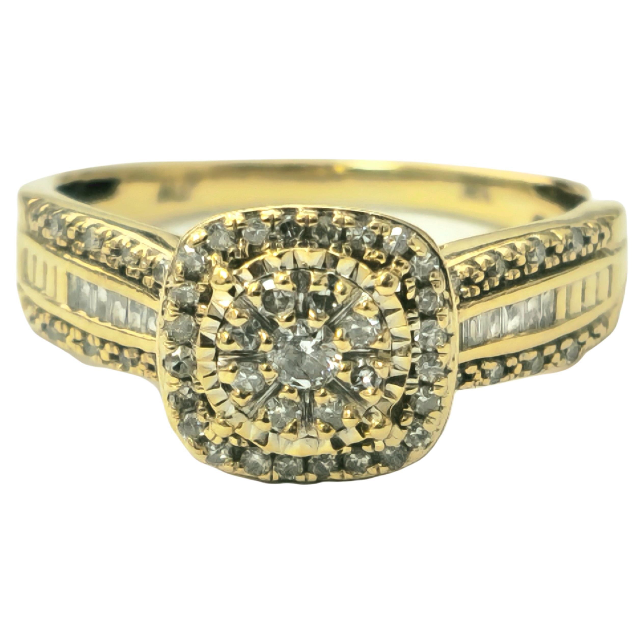 Bague de mariage en or jaune 10 carats avec diamants de 0,60 carat au total  en vente
