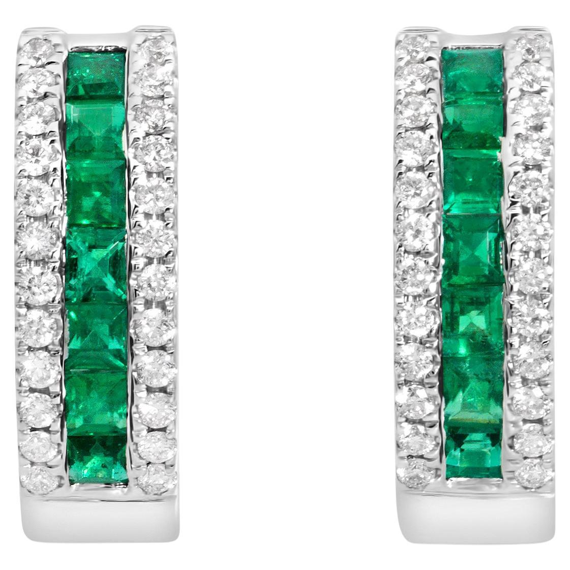 Roman Malakov 0.60 Carat Total Mixed-Cut Emerald & Diamond Huggie Earrings