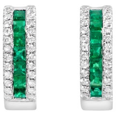 Roman Malakov 0.60 Carat Total Mixed-Cut Emerald & Diamond Huggie Earrings
