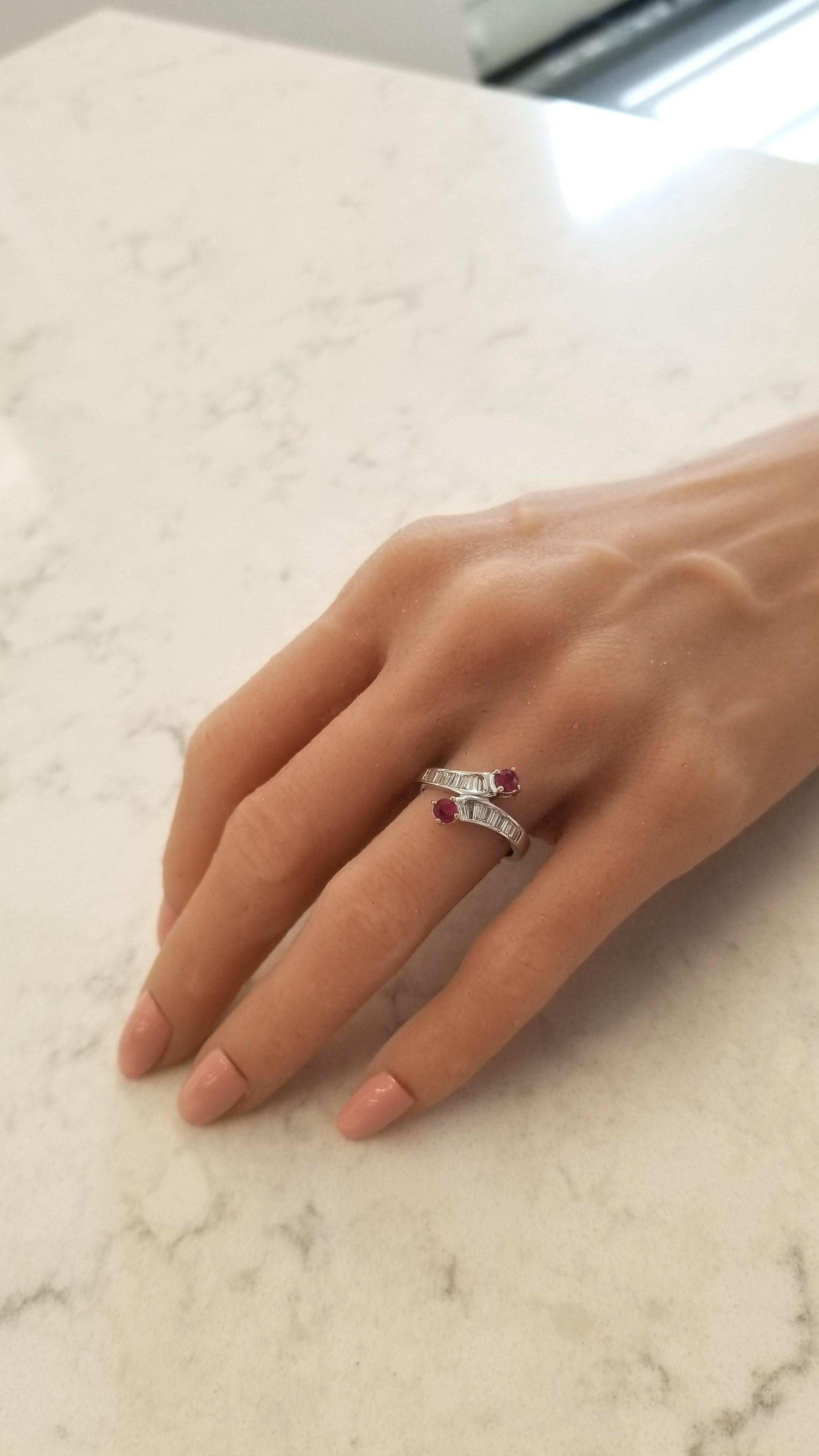 Contemporary 0.60 Carat Total Ruby and Diamond Cocktail Ring in 14 Karat White Gold
