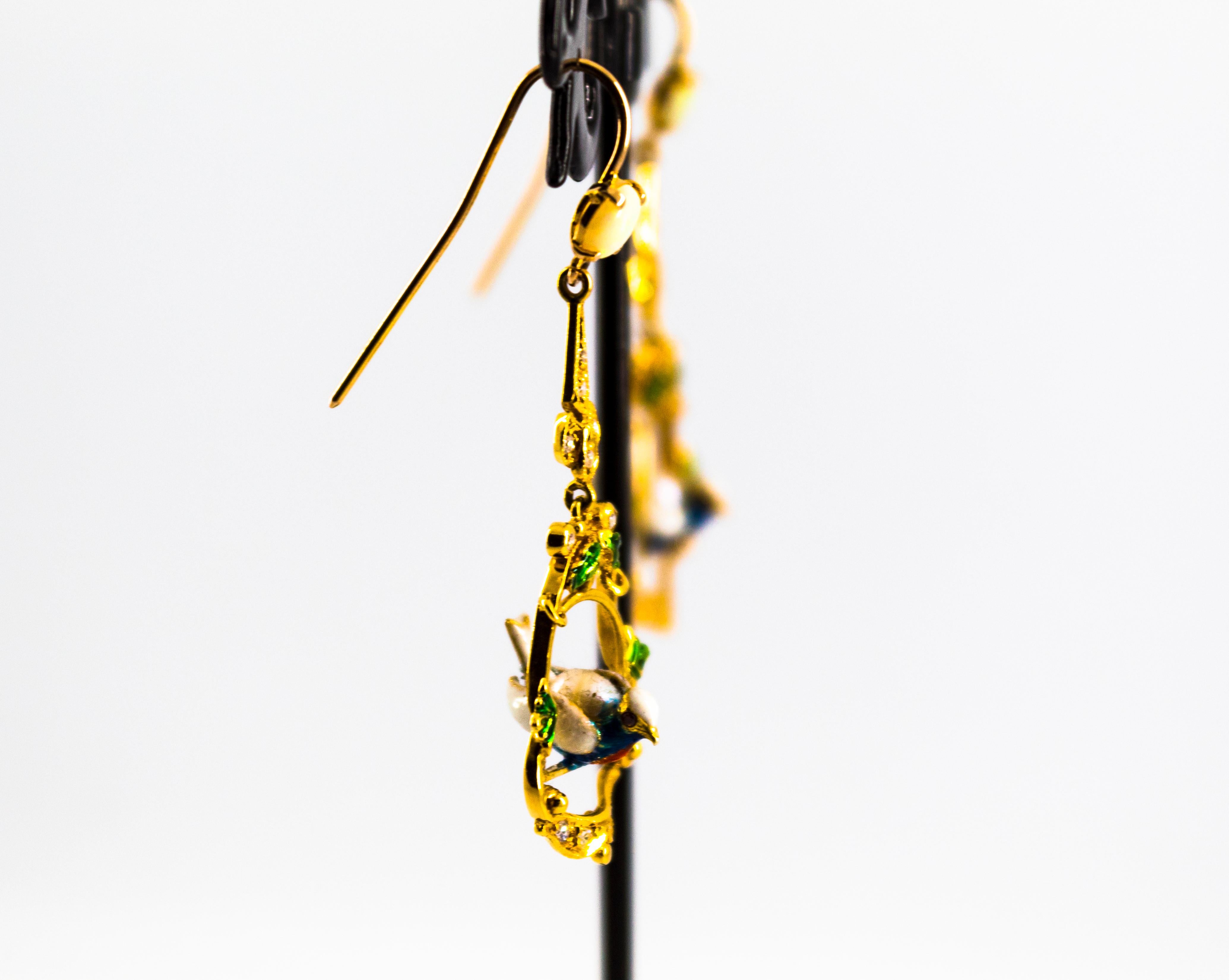 Femenino o masculino Pendientes Gota Oro Amarillo 0,60 Quilates Diamante Blanco 1,30 Quilates Ópalo Perla Esmalte en venta