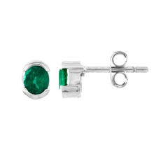 0.60 Carat Colombian Oval Emeralds Gold Studs Earrings