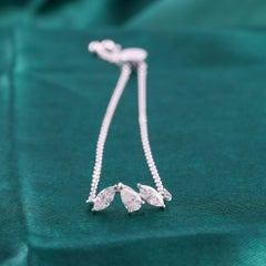 0.60 Carats Diamond Station Bracelet Adjustable Chain Handmade 18K White Gold