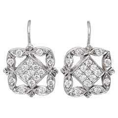 0.60 Carats Natural Diamond "Quatrefoil" Drop Earrings with Lever Backs in White